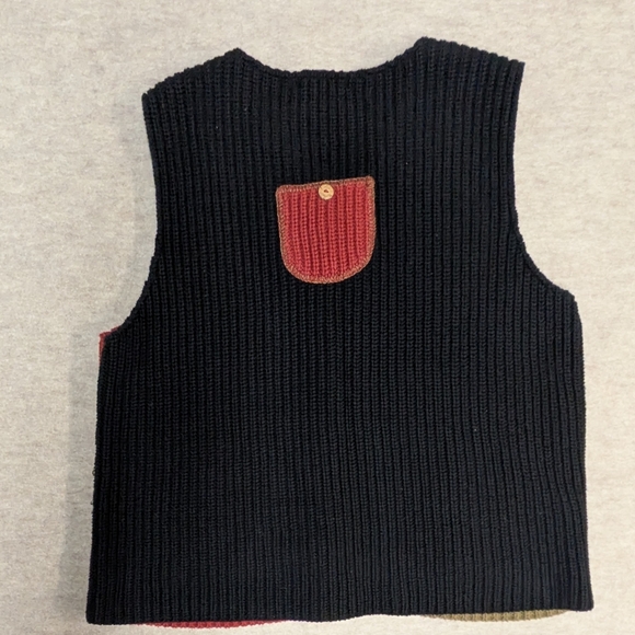Colorblock Knit Cotton Vest Margaret Winters Size Small (Oversized) Tan & Red - Picture 8 of 8